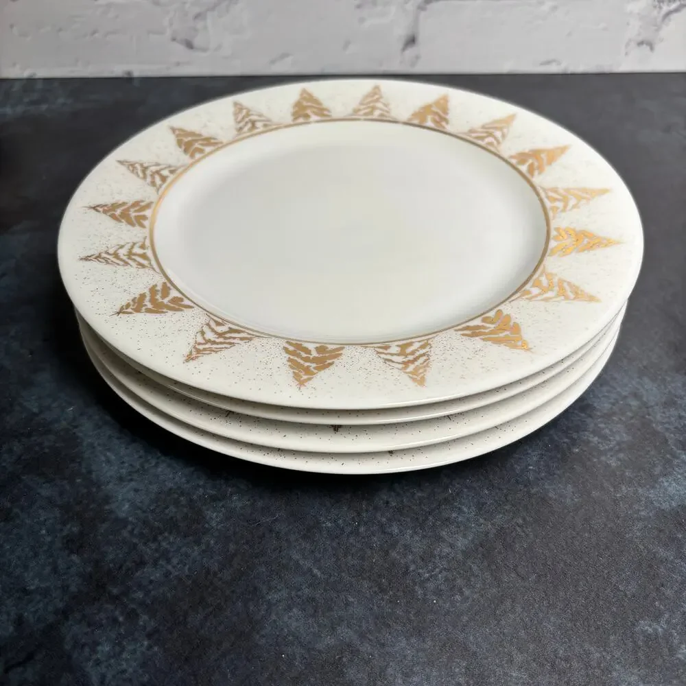 Dansk Golden Pines Christmas Holiday Trees Salad Luncheon Plates, Set of 4